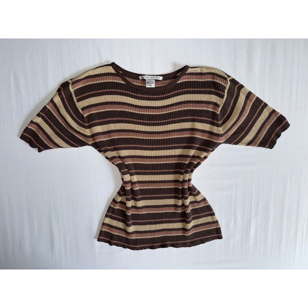 Vintage Peter Nygard 100% Silk Striped Ribbed Top | Size Medium